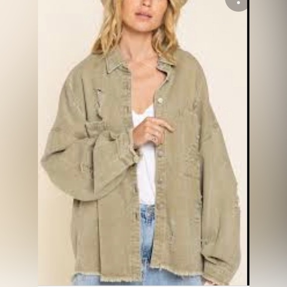 BN! COTTON DENIM OVERSIZED GREEN JACKET SIZE M - Picture 2 of 7